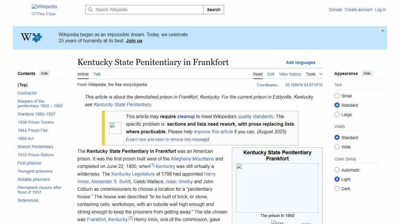 Kentucky State Penitentiary in Frankfort - Wikipedia